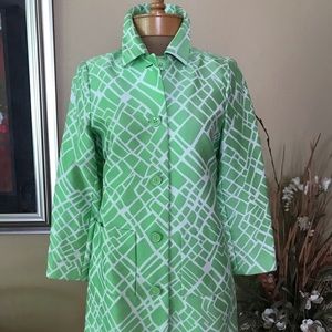 Doncaster 2P green&white print coat